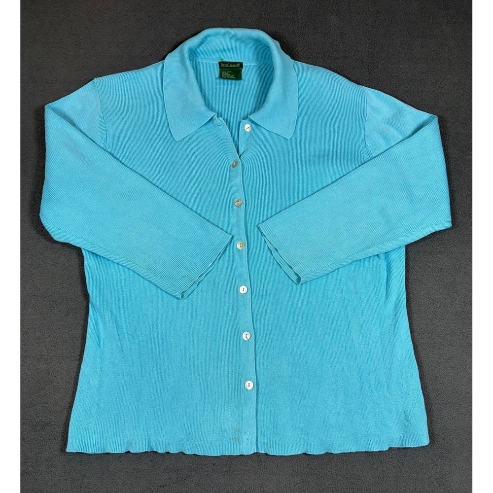 Harve Benard Cardigan Sweater Womens Medium Blue Ribbed Knit Button Up